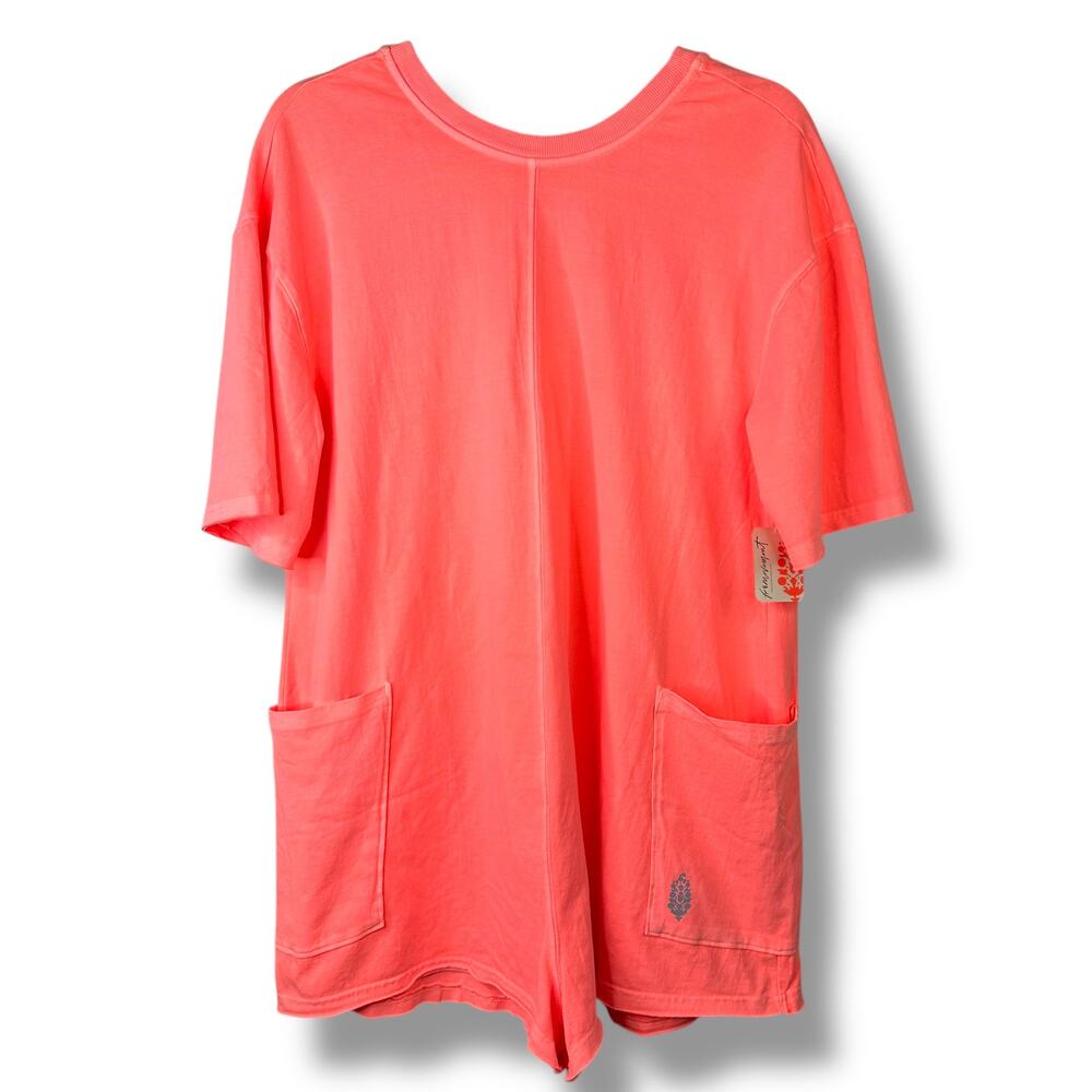 NEW Free People Movement Neon Coral Oversized Shapeless Hot Shot Tee Romper XS - Picture 5 of 14
